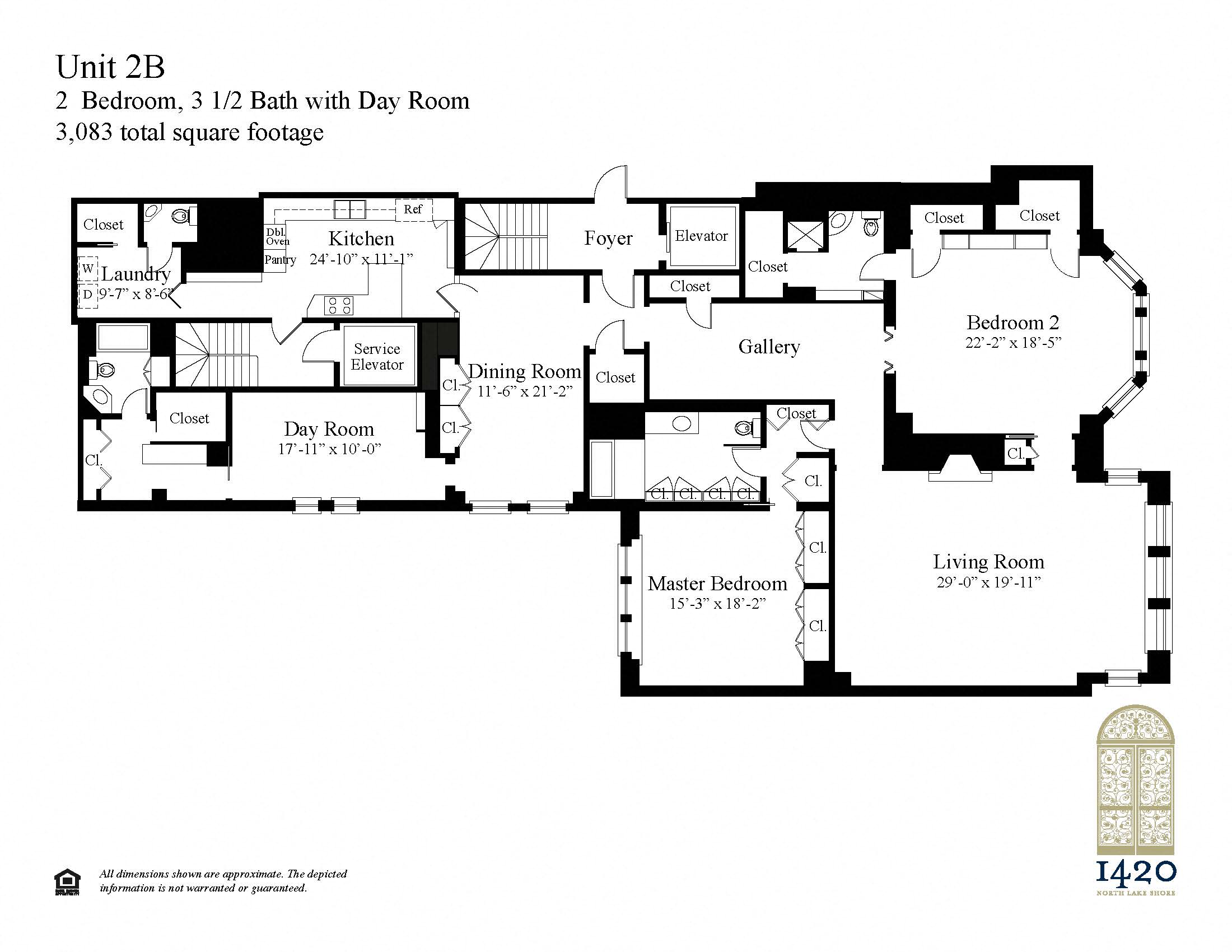 Floor plan for 2 beds, 3 baths, 3083 sqft